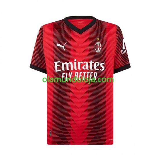Camisola AC Milan Rafael Leao 10 Criança Equipamento Primeiro 2023-2024 Manga Curta